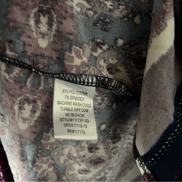 Purple Patterned 3/4 Sleeve Top with Metal Detail on Chest, Size Petite PXL - Picture 4 of 5